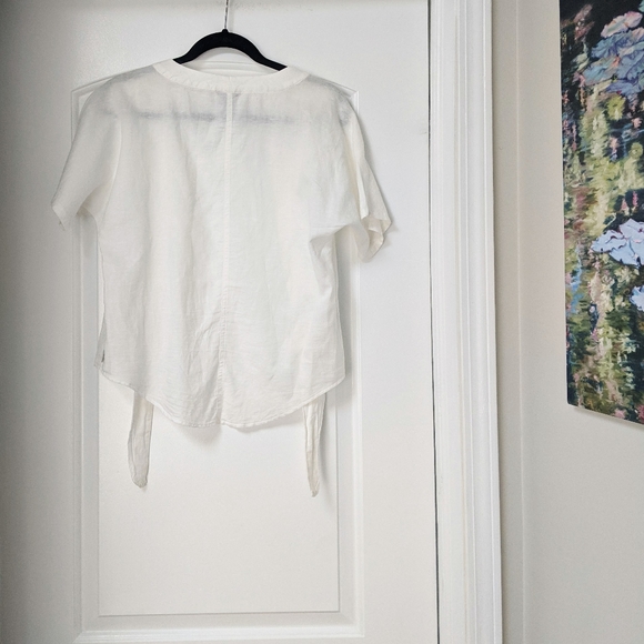 Eddie Bauer White Linen Blend Short Sleeves Button Front Top - Picture 3 of 11